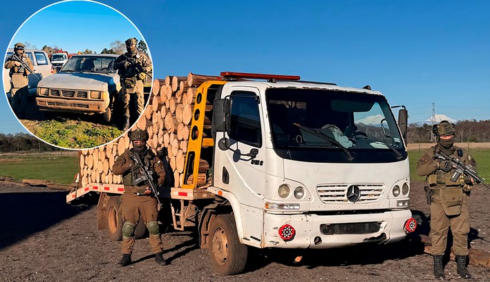 Carabineros Arrest 3 Subjects and Seize Truck with Wood and Pickup Truck