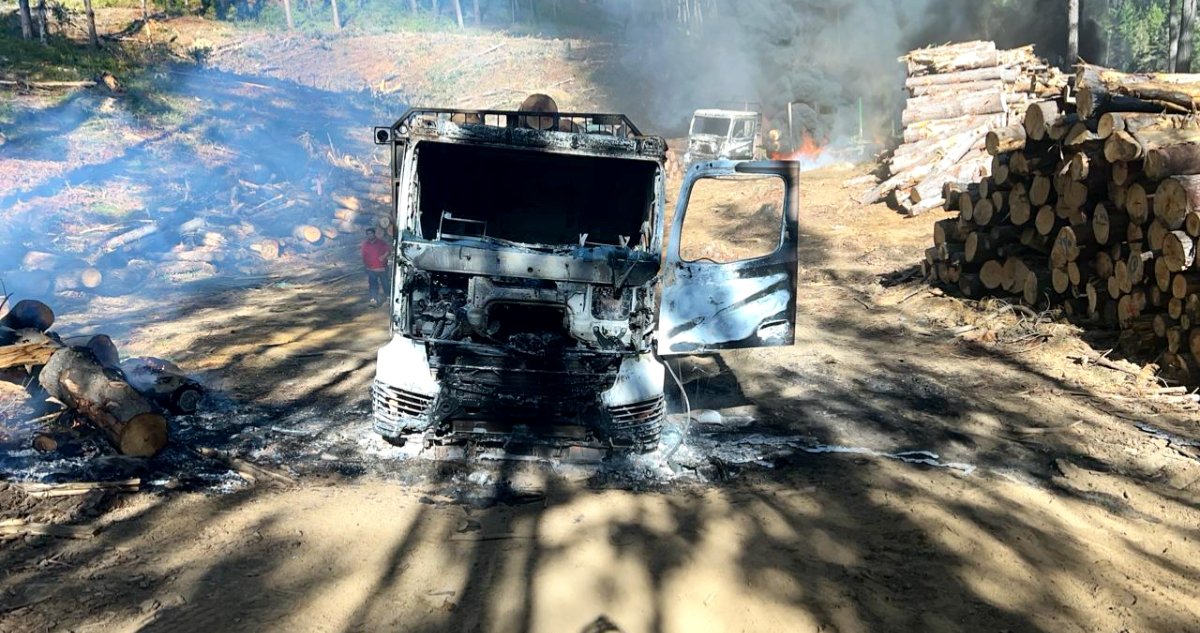 Four trucks and a forestry machine burned in arson attack in Contulmo