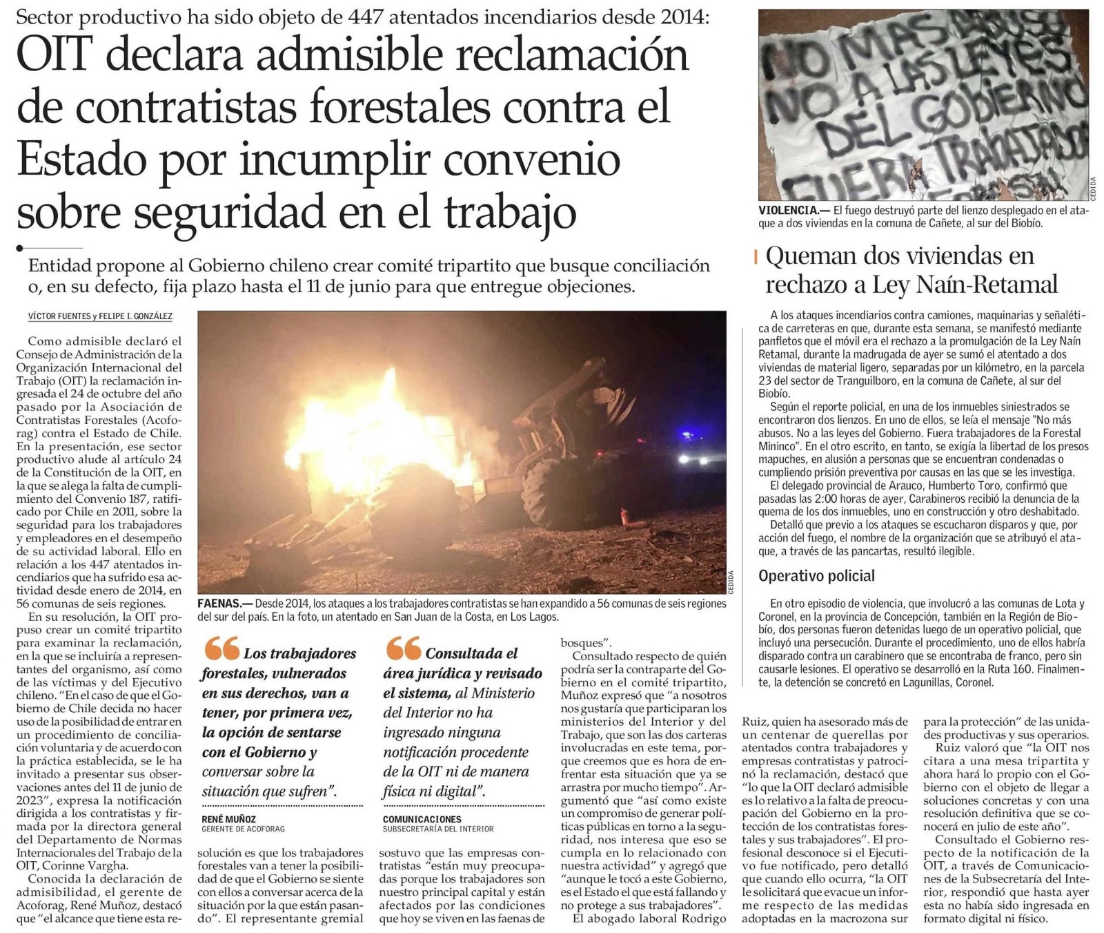 OIT declara admisible reclamación de contratistas forestales contra el Estado por incumplir convenio sobre seguridad en el trabajo