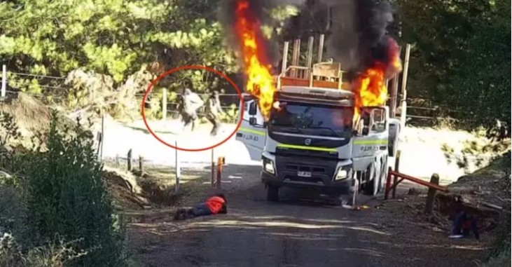 Encapuchados armados reducen a conductor para luego quemar camión forestal en Collipulli