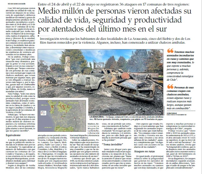 Medio millón de personas vieron afectadas su calidad de vida, seguridad y productividad poor atentados del último mes en el sur